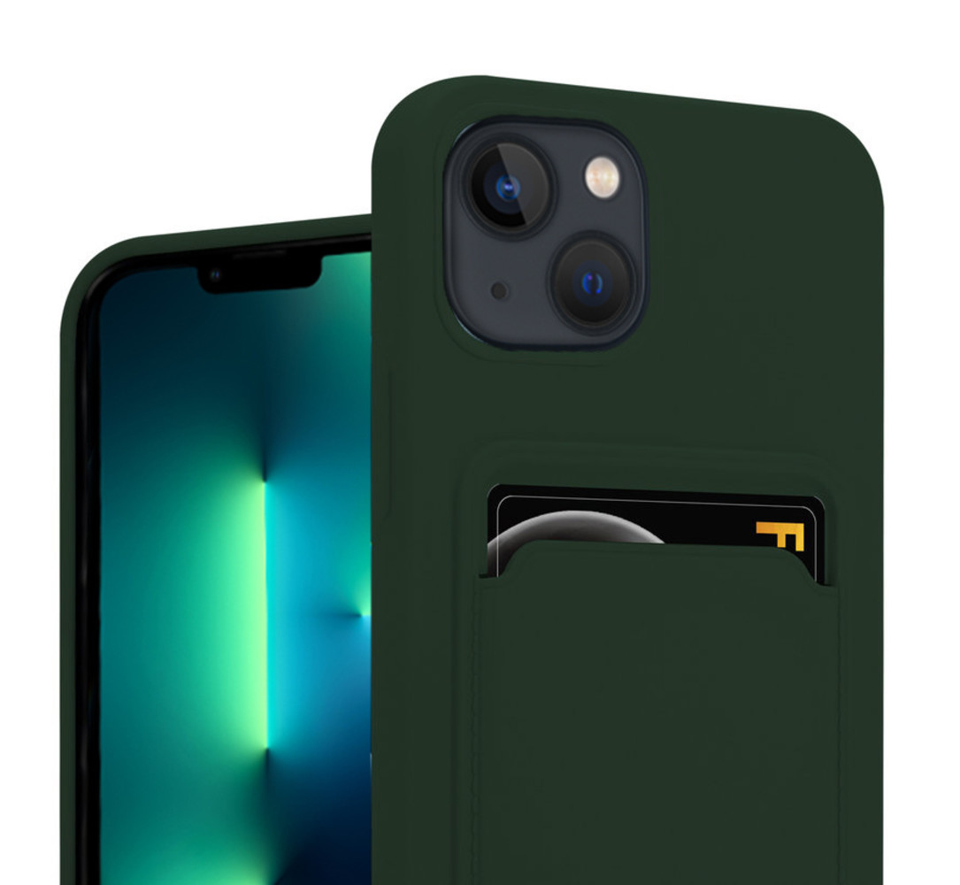 ShieldCase® ShieldCase iPhone 13 Mini siliconen hoesje met pasjeshouder (donkergroen)