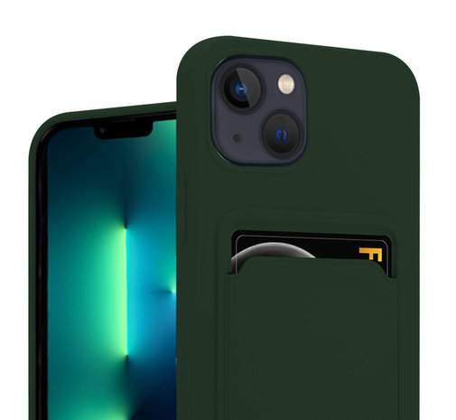 ShieldCase® ShieldCase iPhone 13 Mini siliconen hoesje met pasjeshouder (donkergroen)