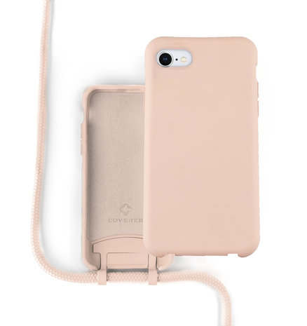 Coverzs Coverzs Silicone case met koord iPhone SE 2022 (roze)