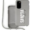 Coverzs Coverzs Silicone case met koord Samsung Galaxy S20 (Grijs) - Verticaal + Name Coverzs Coverzs Silicone case met koord Samsung Galaxy S20 (Grijs) - Verticaal + Name