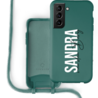 Coverzs Coverzs Silicone case met koord Samsung Galaxy S21 Plus (Donkergroen) - Verticaal + Name Coverzs Coverzs Silicone case met koord Samsung Galaxy S21 Plus (Donkergroen) - Verticaal + Name