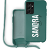 Coverzs Coverzs Silicone case met koord Samsung Galaxy S21 Ultra (Donkergroen) - Verticaal + Name Coverzs Coverzs Silicone case met koord Samsung Galaxy S21 Ultra (Donkergroen) - Verticaal + Name
