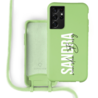 Coverzs Coverzs Silicone case met koord Samsung Galaxy S21 Ultra (Lichtgroen) - Verticaal + Name Coverzs Coverzs Silicone case met koord Samsung Galaxy S21 Ultra (Lichtgroen) - Verticaal + Name