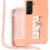 Coverzs Coverzs Silicone case met koord Samsung Galaxy S21 (Oranje) - Verticaal + Name Coverzs Coverzs Silicone case met koord Samsung Galaxy S21 (Oranje) - Verticaal + Name