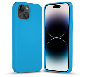 Coverzs Solid silicone case iPhone 14 Plus (lichtblauw)