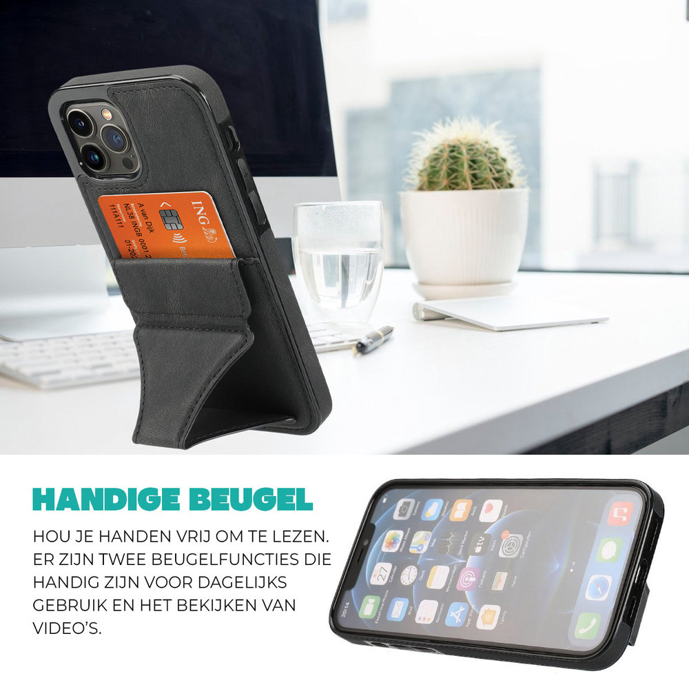 ShieldCase® ShieldCase iPhone 13 Pro leren hoesje met standaard en pashouder (zwart) ShieldCase® ShieldCase iPhone 13 Pro leren hoesje met standaard en pashouder (zwart)