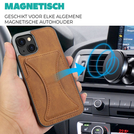 ShieldCase® ShieldCase iPhone 13 leren hoesje met standaard en pashouder (bruin) ShieldCase® ShieldCase iPhone 13 leren hoesje met standaard en pashouder (bruin)