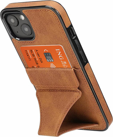 ShieldCase® ShieldCase iPhone 13 leren hoesje met standaard en pashouder (bruin) ShieldCase® ShieldCase iPhone 13 leren hoesje met standaard en pashouder (bruin)