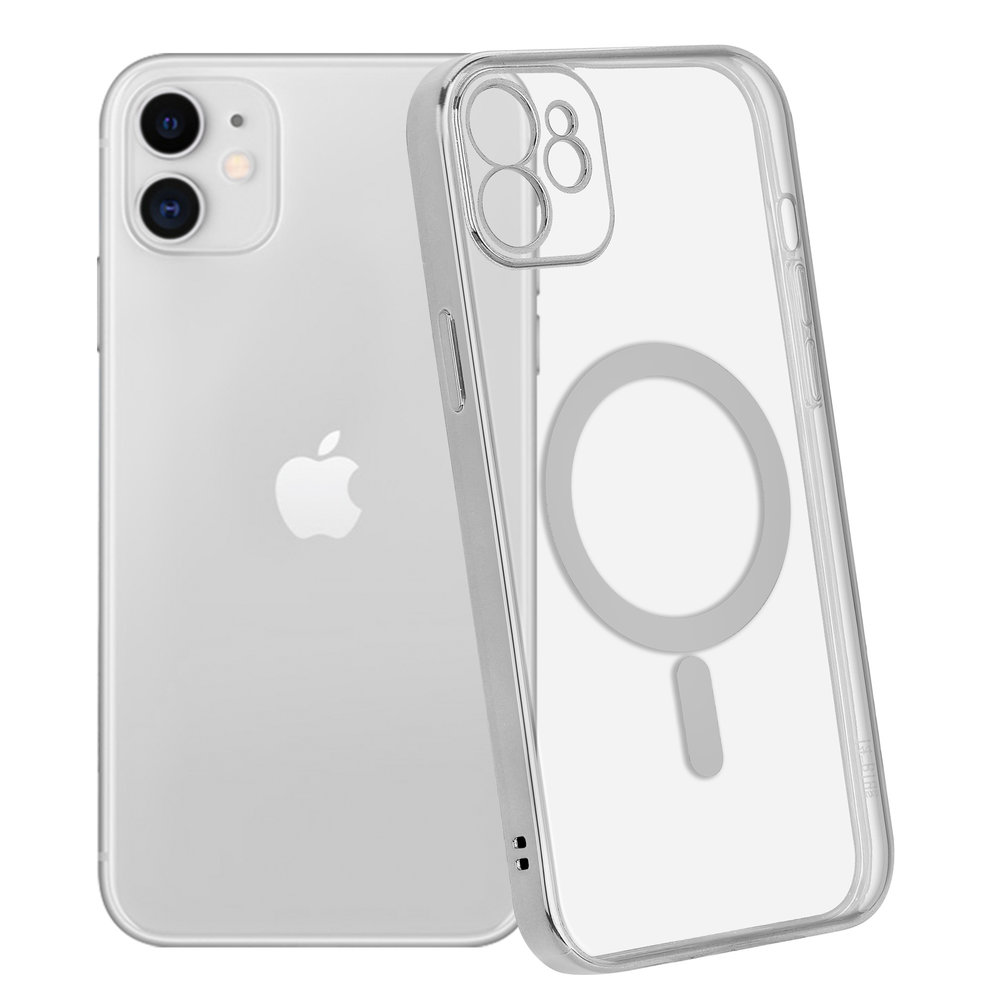 iPhone 11 hoesje transparant Magsafe metal coating zilver