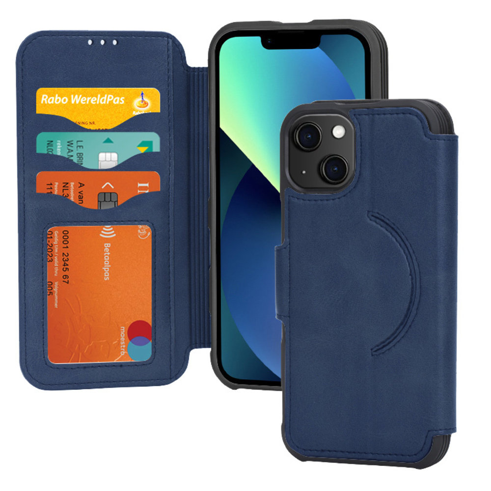 iPhone 14 Hoesje - MobyDefend Lederen Backcover Met Vakjes Voor Pasjes - Bruin