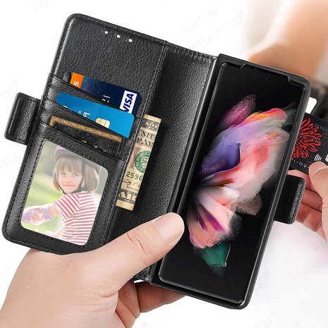 ShieldCase® ShieldCase Samsung Galaxy Z Fold 4 leren hoesje met penhouder zwart ShieldCase® ShieldCase Samsung Galaxy Z Fold 4 leren hoesje met penhouder zwart