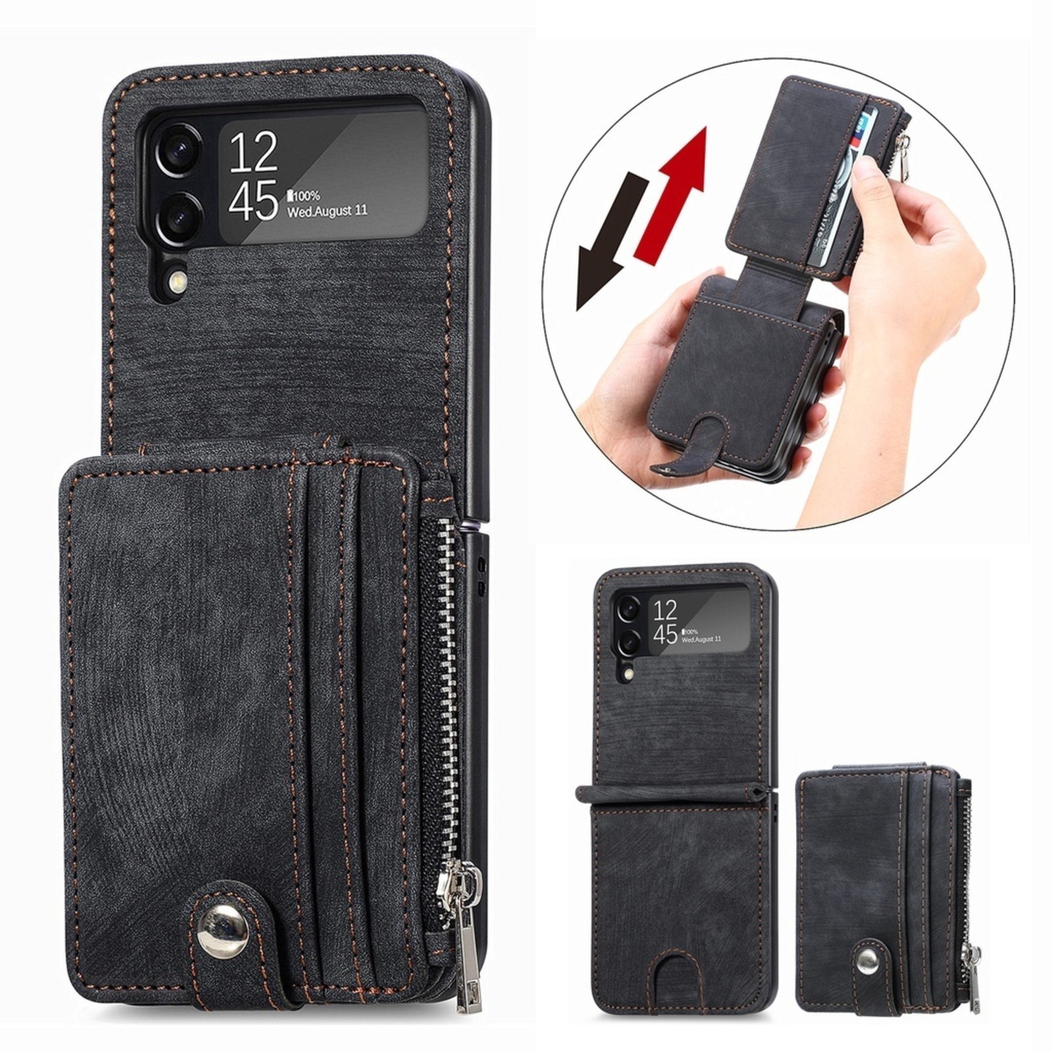 Omhoog Rubber Milieuactivist Samsung Galaxy Z Flip 4 hoesje afneembare portemonnee (zwart) -  Phone-Factory