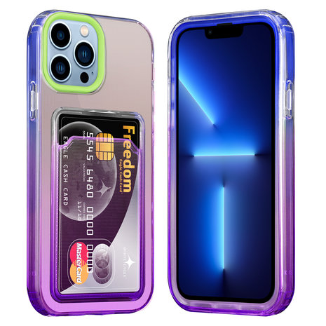 ShieldCase® ShieldCase iPhone 13 Pro Max hoesje colorful pasjeshouder (groen/paars) ShieldCase® ShieldCase iPhone 13 Pro Max hoesje colorful pasjeshouder (groen/paars)