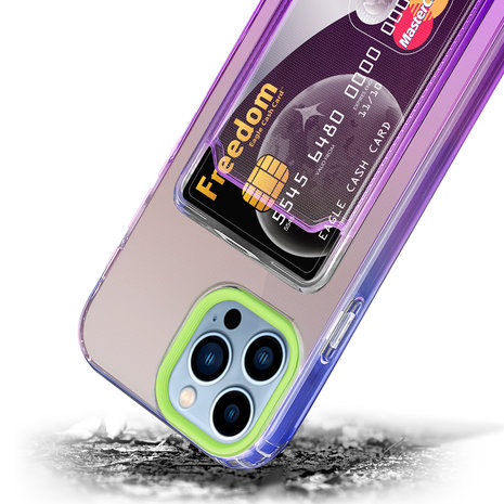 ShieldCase® ShieldCase iPhone 13 Pro Max hoesje colorful pasjeshouder (groen/paars) ShieldCase® ShieldCase iPhone 13 Pro Max hoesje colorful pasjeshouder (groen/paars)