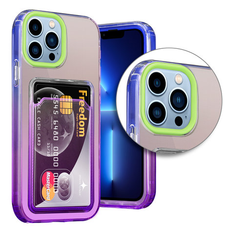 ShieldCase® ShieldCase iPhone 13 Pro Max hoesje colorful pasjeshouder (groen/paars) ShieldCase® ShieldCase iPhone 13 Pro Max hoesje colorful pasjeshouder (groen/paars)