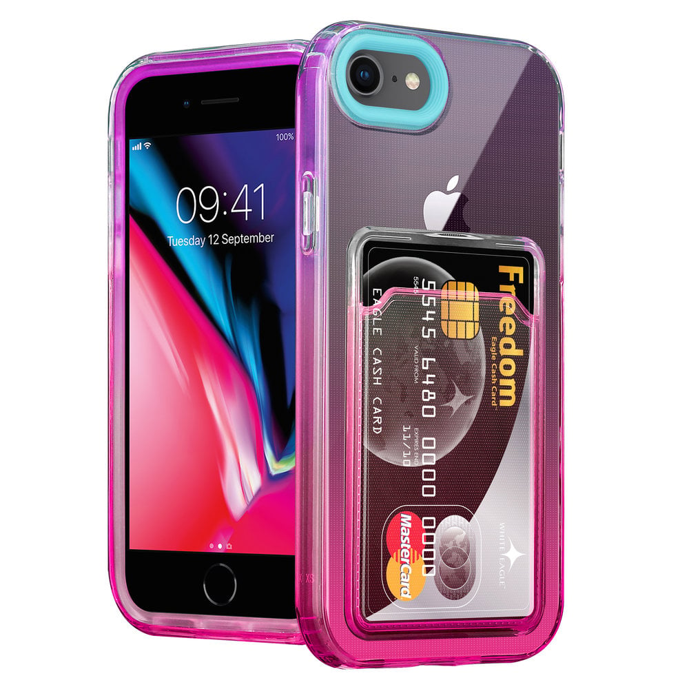 Tegenover Bridge pier Sporten iPhone 7/8 hoesje colorful pasjeshouder (turquoise/roze) - Phone-Factory