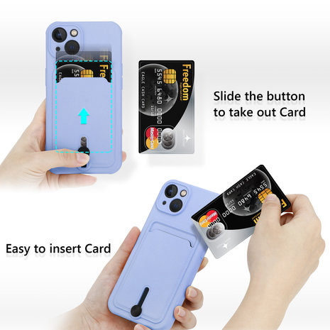 Coverzs Coverzs iPhone 12 pasjeshouder hoesje met schuifknop (paars) Coverzs Coverzs iPhone 12 pasjeshouder hoesje met schuifknop (paars)