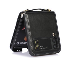 ShieldCase® Samsung Galaxy Z Flip 4 wallet case hoesje met koord leer (zwart) ShieldCase® Samsung Galaxy Z Flip 4 wallet case hoesje met koord leer (zwart)