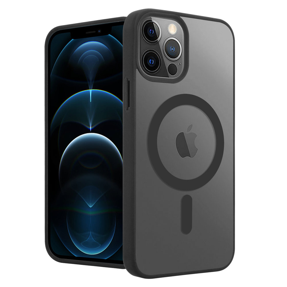 iPhone 12 Pro Max Magsafe hoesje transparant gekleurde rand (zwart) PhoneFactory