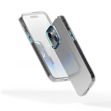 Coverzs Coverzs iPhone 14 Plus hard case met metalen camera bumper (blauw)