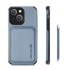 Coverzs Coverzs iPhone 13 Magsafe gevlochten hoesje met pasjeshouder (blauw)