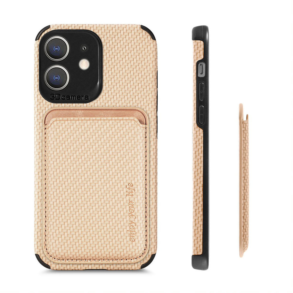 Coverzs Coverzs iPhone 12 Magsafe gevlochten hoesje met pasjeshouder (khaki) Coverzs Coverzs iPhone 12 Magsafe gevlochten hoesje met pasjeshouder (khaki)