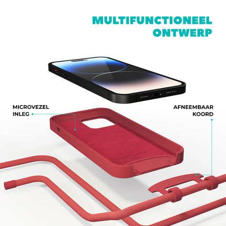 Coverzs Coverzs Silicone case met koord iPhone 14 Plus (rood)