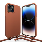 Coverzs Coverzs Silicone case met koord iPhone 14 Plus (bruin)