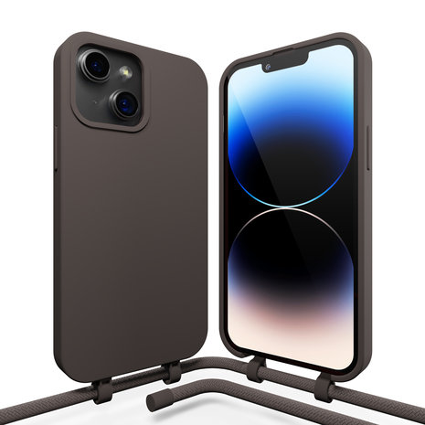 Coverzs Coverzs Silicone case met koord iPhone 14 Plus (koffiezwart)