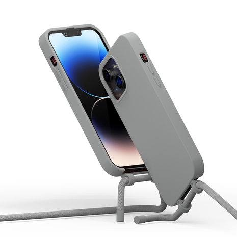 Coverzs Coverzs Silicone case met koord iPhone 14 Plus (grijs)
