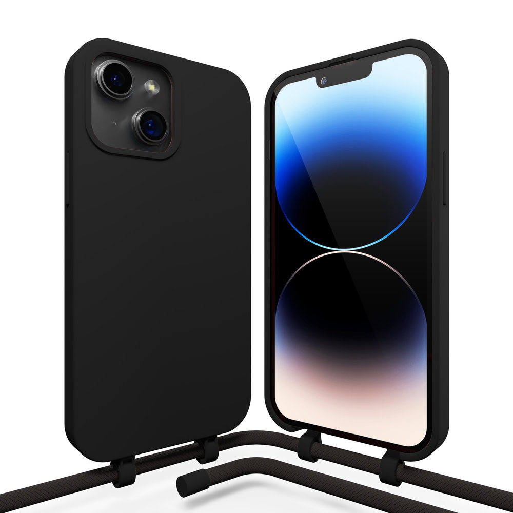 Coverzs Coverzs Silicone case met koord iPhone 14 Plus (zwart)