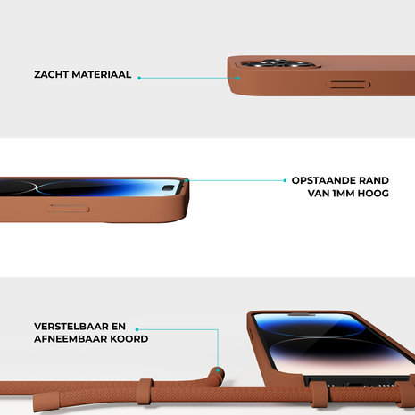 Coverzs Coverzs Silicone case met koord iPhone 14 (bruin)