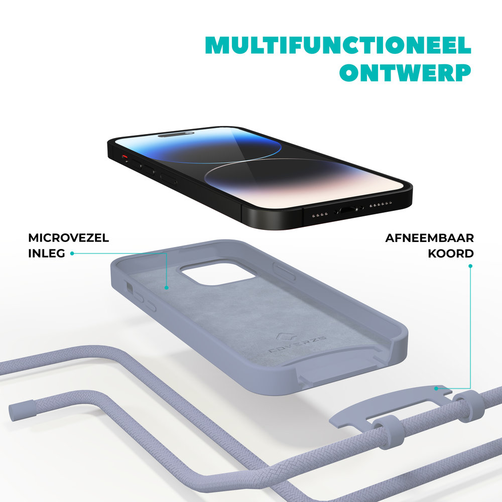 Coverzs Coverzs Silicone case met koord iPhone 14 (grijsblauw)