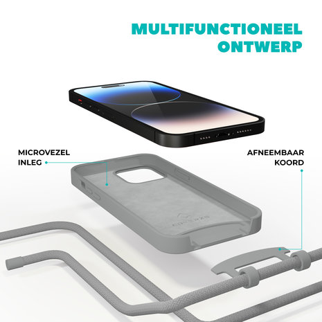 Coverzs Coverzs Silicone case met koord iPhone 14 (grijs)