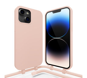 Coverzs Silicone case met koord iPhone 14 (roze)