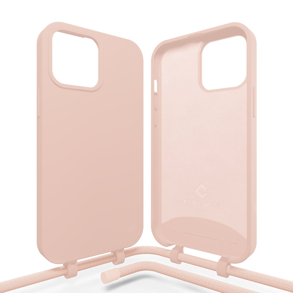 Coverzs Coverzs Silicone case met koord iPhone 14 (roze)