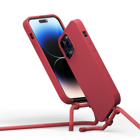 Coverzs Coverzs Silicone case met koord iPhone 14 Pro (rood)