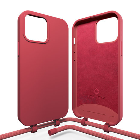 Coverzs Coverzs Silicone case met koord iPhone 14 Pro (rood)