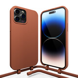 Coverzs Silicone case met koord iPhone 14 Pro (bruin)