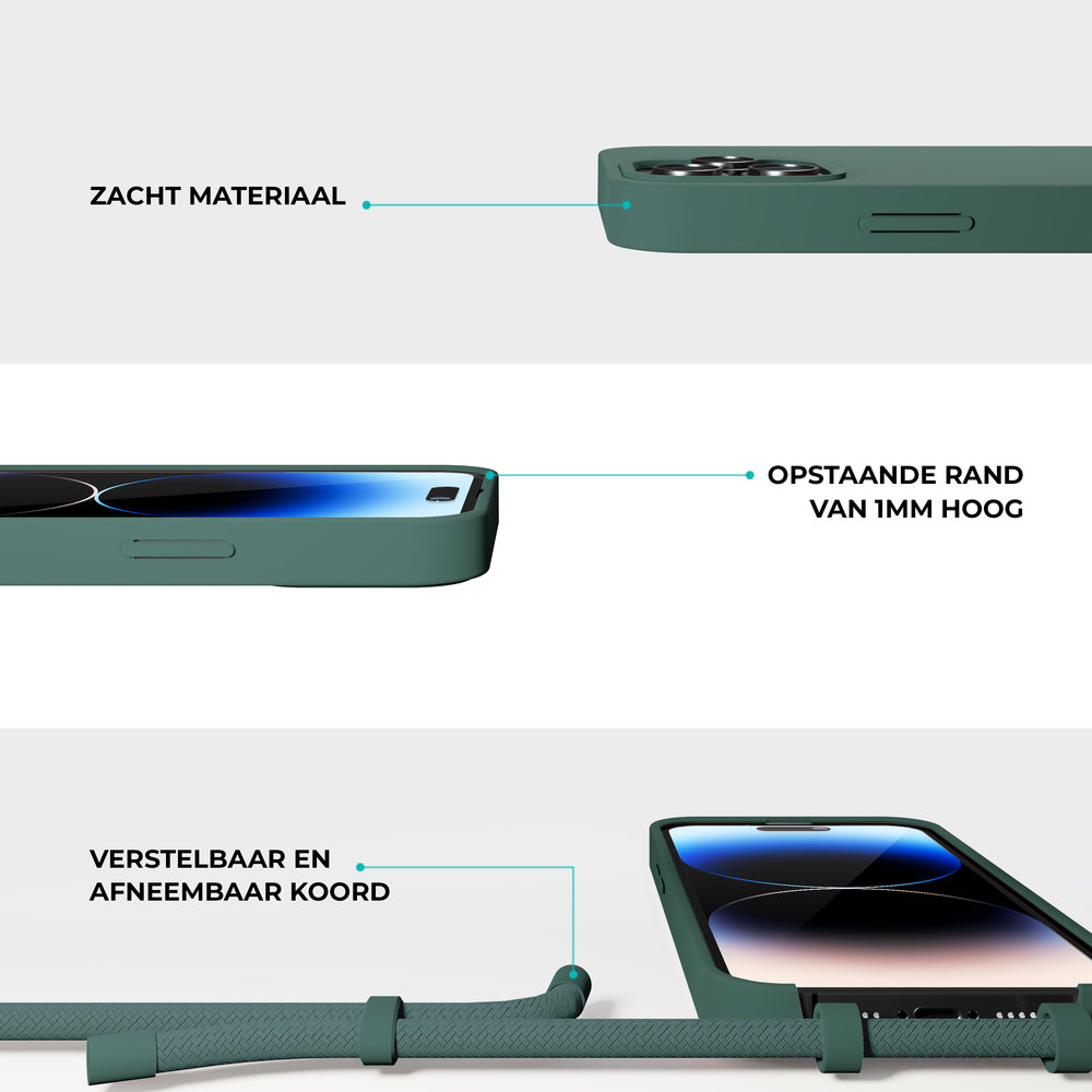 Coverzs Coverzs Silicone case met koord iPhone 14 Pro (groen)