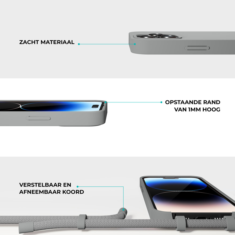 Coverzs Coverzs Silicone case met koord iPhone 14 Pro (grijs)