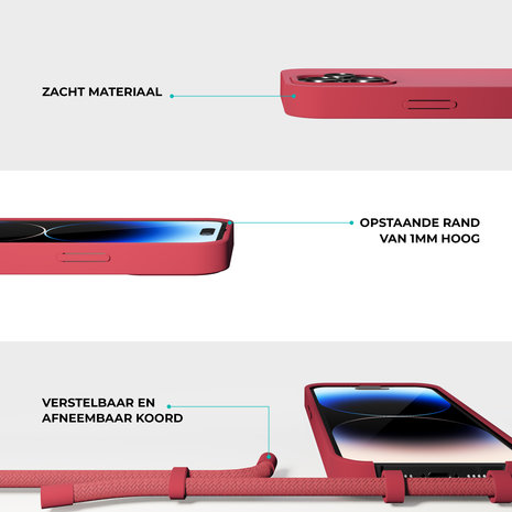 Coverzs Coverzs Silicone case met koord iPhone 14 Pro Max (rood)