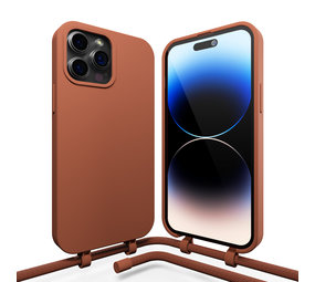 Coverzs Silicone case met koord iPhone 14 Pro Max (bruin)