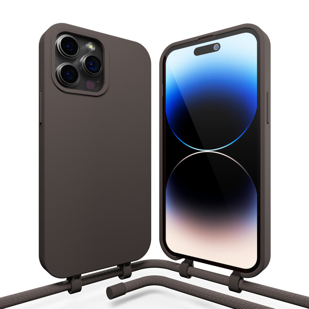 Coverzs Coverzs Silicone case met koord iPhone 14 Pro Max (koffiezwart)