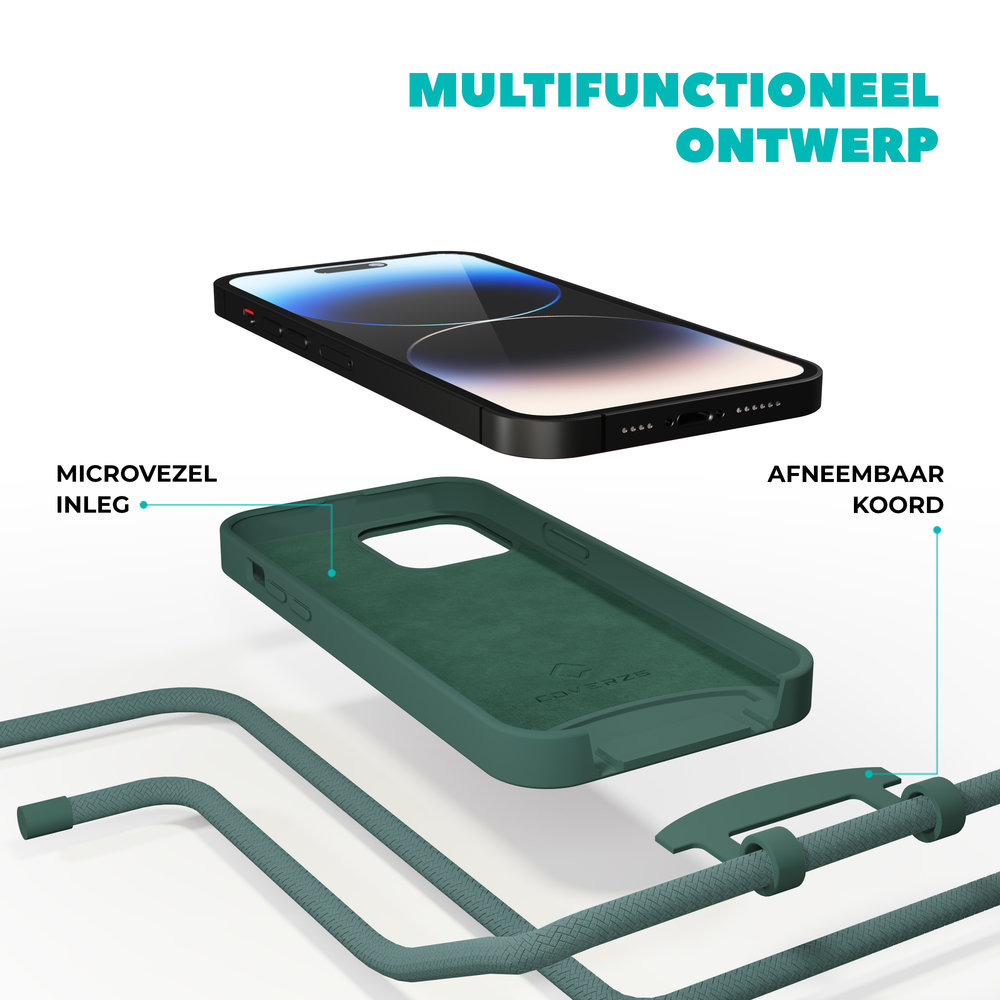 Coverzs Coverzs Silicone case met koord iPhone 14 Pro Max (groen)