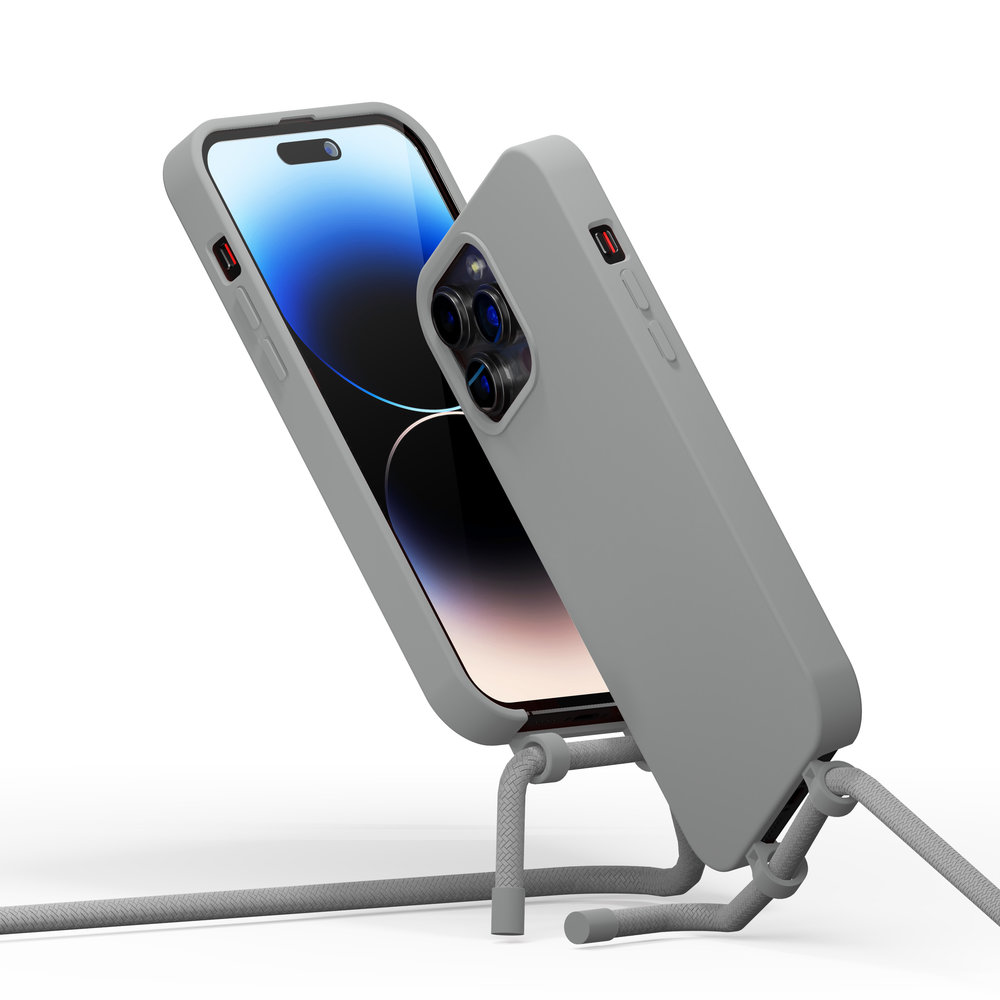 Coverzs Coverzs Silicone case met koord iPhone 14 Pro Max (grijs)