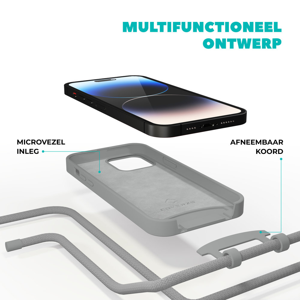 Coverzs Coverzs Silicone case met koord iPhone 14 Pro Max (grijs)