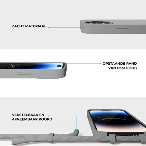 Coverzs Coverzs Silicone case met koord iPhone 14 Pro Max (grijs)