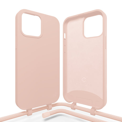 Coverzs Coverzs Silicone case met koord iPhone 14 Pro Max (roze)