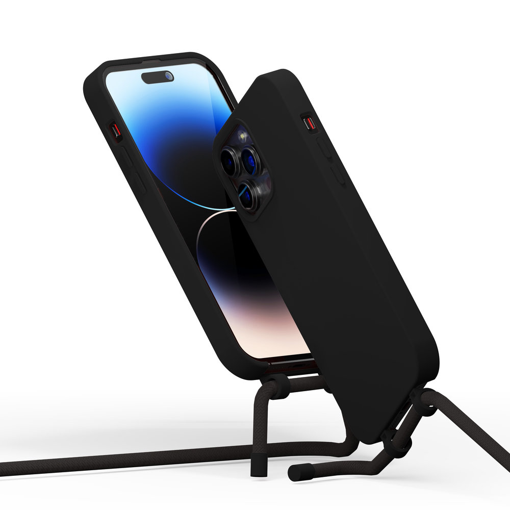 Coverzs Coverzs Silicone case met koord iPhone 14 Pro Max (zwart)